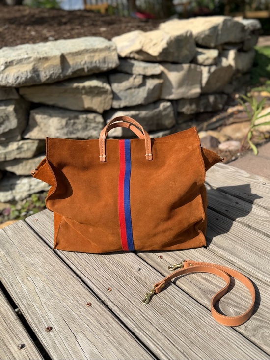 Clare V Handbags - Clare V. Old Money Suede Simple Tote Camel Racing Stripe GUC